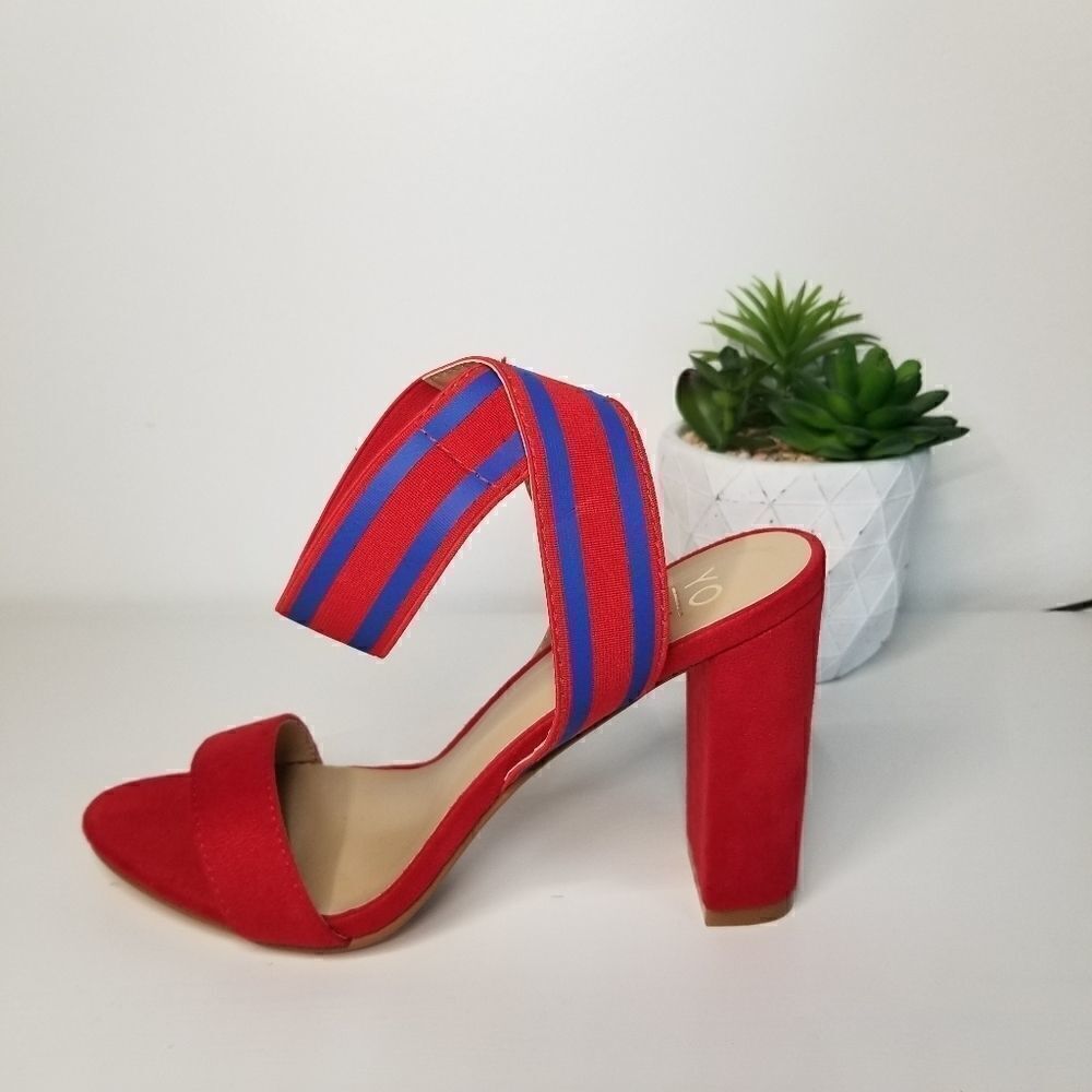Yoki red and blue ankle strap heels - Picture 2 of 5